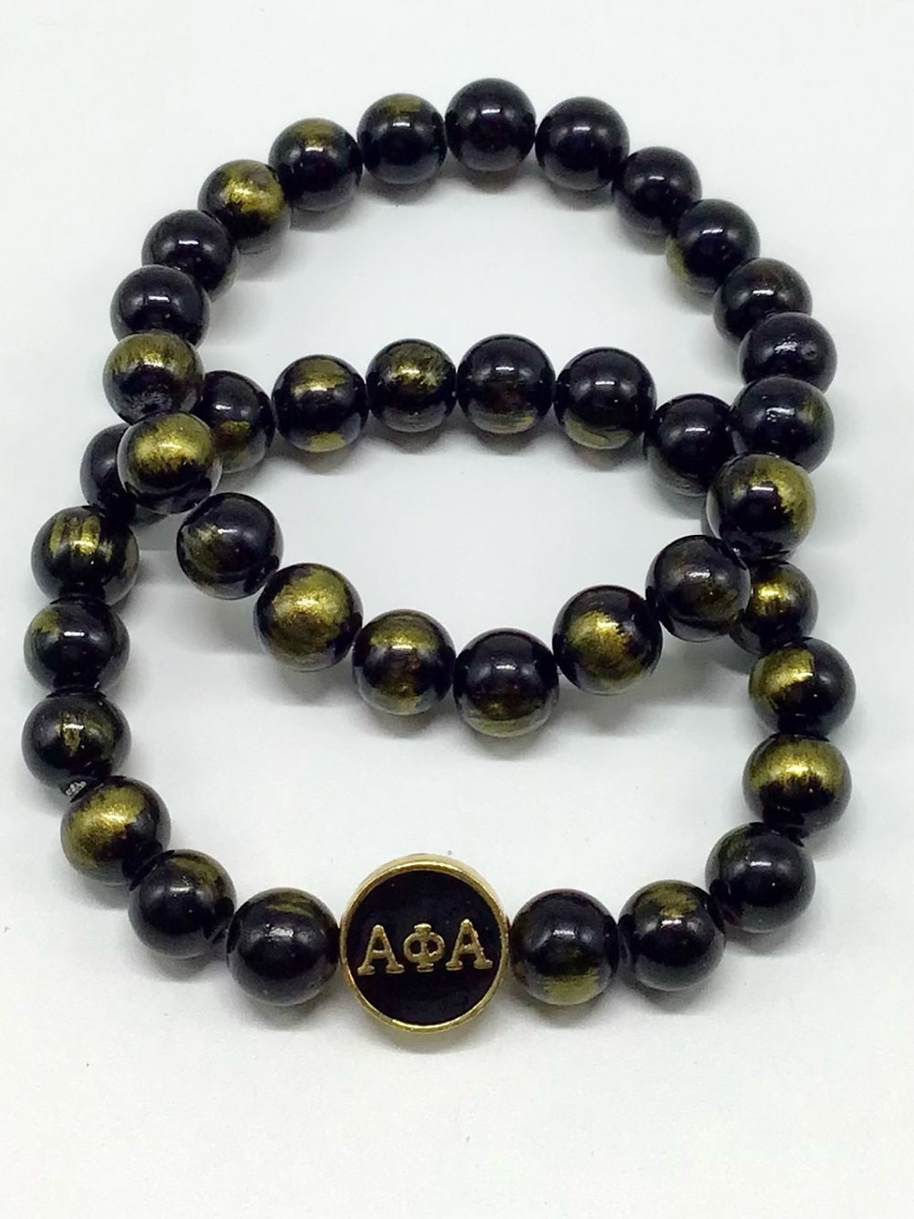 Alpha Phi Alpha Gold and Black Beaded Bracelet Set